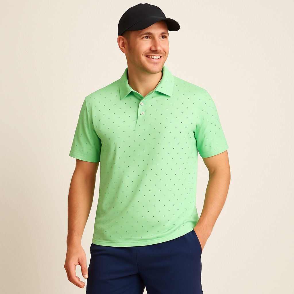 Etonic Men’s Performance Polo Shirt Xl Green Micro Dot Golf Activewear Polyester